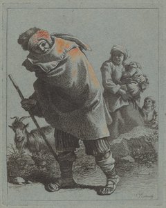 Hirte mit Spazierstock und eine Bäuerin mit Kind