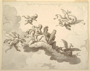 Entwurf für eine bemalte Decke: Triumph der Sanftmut und Stärke, ca. 1780 von Francesco Manno