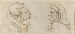 Zwei groteske Köpfe von Francesco Melzi after Leonardo da Vinci