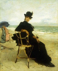 Eine Dame auf einer Veranda sitzend von Francesco Miralles Galaup