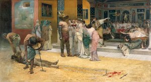 Gladiatorenkampf während eines Abendessens in Pompeji von Francesco Netti