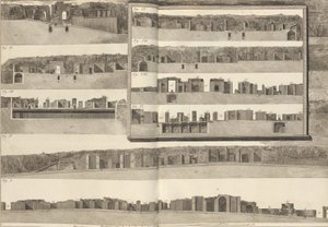 Querschnitte, die die verschiedenen Aspekte der im Plan von Pompeji gezeigten Gebäude zeigen, 1804 von Francesco Piranesi