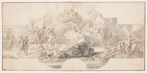 Studie für das Gemälde "Die Landung von Kolumbus in Amerika," Sala del Minor Consiglio, Palazzo Ducale, Genua, Italien von Francesco Solimena