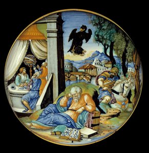Unterschenkel-Schnitt: Allegorie des Schicksals. Fayence. Hergestellt von Francesco Avelli Xanto (aktiv um 1530/1540)