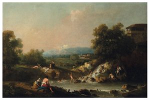 Eine Flusslandschaft mit Badenden von Francesco Zuccarelli