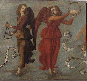 Engel spielen Tamburin und Triangel, ca. 1475-97 (Detail) von Francesco attr. to Botticini