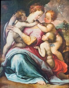 Madonna und Kind, der junge St. Johannes und ein Engel von Francesco de Rossi Salviati Cecchino