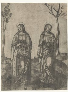 Heilige Katharina mit gebrochenem Rad und Lucia mit Augen auf Schälchen