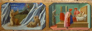 Der heilige Franz von Assisi empfängt die Stigmata, der heilige Cosimo und der heilige Damian pflegen einen Kranken von Francesco di Stefano Pesellino