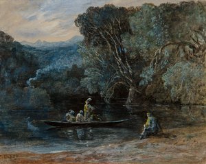 Flusslandschaft mit Boot und Figuren, um 1825