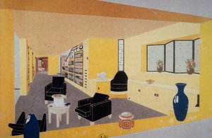 Perspektive Fumoir für Amdassade Francoise, von Francis Jourdain, präsentiert auf der Internationalen Ausstellung für dekorative Kunst in Paris, 1925, Frankreich, 20. Jahrhundert