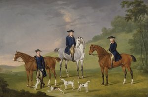 John Corbet, Sir Robert Leighton und John Kynaston mit ihren Pferden und Hunden