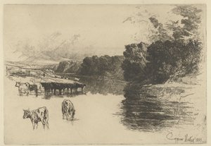 Kühe an einem Fluss von Francis Seymour Haden (Sir) (signed by artist)