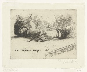 Zwei Hände, die mit Kreide zeichnen von Francis Seymour Haden (Sir) (signed by artist)