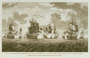 Zwölf Drucke von Seegefechten. Die glorreiche Aktion vor Kap Francois am 21. Oktober 1757, zwischen den Engländern und sieben französischen Kriegsschiffen, bei der letztere vollständig besiegt wurden.