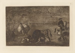 Les chiens laches sur le taureau (Die Hunde auf den Stier losgelassen), Platte C aus La tauromaquia (dritte Ausgabe)