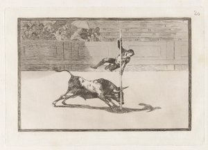 Die Geschicklichkeit und Kühnheit von Juanito Apinani in [der Arena] in Madrid, Platte 20 aus La tauromaquia