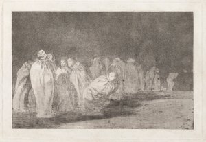Die Männer in Säcken, auch bekannt als So el sayal, hay al (Es gibt etwas unter dem Sacktuch), aus der Serie Los disparates (Los proverbios)