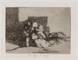 Sie kommen nicht rechtzeitig an, Platte 52 aus Los desastres de la guerra (Die Schrecken des Krieges) von Francisco de Goya