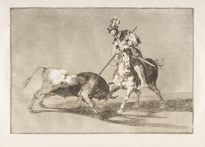 Tafel 11 aus der Tauromaquia: Der Cid Campeador spießt einen weiteren Stier auf