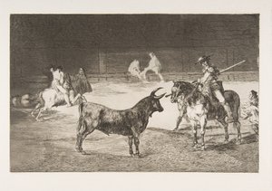 Tafel 27 aus der Tauromaquia: Der berühmte Picador Fernando del Toro zieht den Stier...
