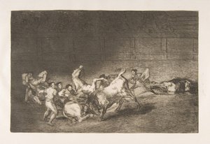 Tafel 32 aus der Tauromaquia: Zwei Teams von Picadores nacheinander geworfen, 1816