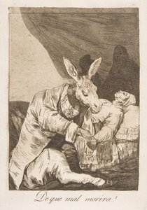 Tafel 40 aus Los Caprichos: An welcher Krankheit wird er sterben, 1799 von Francisco de Goya