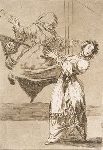 Tafel 74 aus Los Caprichos: Schrei nicht, Dummkopf No grites, tonta, 1799