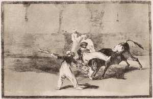 Stierkampf: Ein Maure erhält einen Hornstoß in der Arena von Francisco de Goya