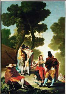 La maja y los Embozados - die Maja und die verhüllten Männer, Karton für den Wandteppich von Francisco Jose de Goya y Lucientes