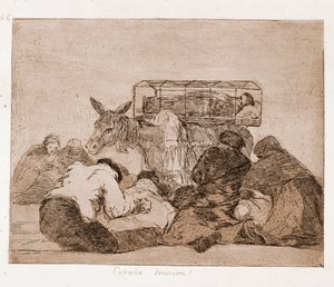 Die Schrecken des Krieges: Seltsame Hingabe (Radierung nach der Vorzeichnung) von Francisco de Goya
