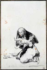 Die böse Frau (Mala mujer). Die böse Frau. Anthropophagie-Szene, eine Hexe verschlingt ein Kind von Francisco de Goya