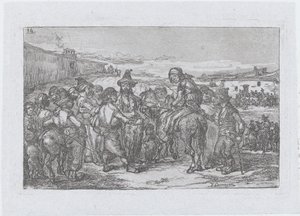 Tafel 14: eine große Gruppe von Menschen im Freien, möglicherweise eine Schauspielertruppe, aus der Serie von Francisco Lameyer Berenguer