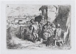 Tafel 16: eine Gruppe von Menschen im Freien, darunter ein Mann, der Wein oder Wasser aus einem Gefäß gießt..., 1850