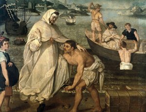 Der heilige Peter Nolasque (1189-1256) geht an Bord, um christliche Geiseln zu befreien, die von maurischen Piraten gefangen gehalten werden, um als Sklaven in Afrika verkauft zu werden (Gemälde)