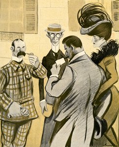 Zwei Engländer fragen ein glamouröses französisches Paar unbeholfen nach dem Weg in schlechtem Französisch, 1903 von Francisco Sancha y Lengo