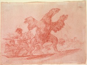 Die Schrecken des Krieges: Der fleischfressende Geier. Darstellung der Anhänger der Monarchie von Ferdinand VII. von Spanien als Tiere. Vorbereitende Zeichnung in rotem Bleistift für Radierung Nr. 76 von Francisco de Goya y Lucientes (1746-1828). 1810-1812