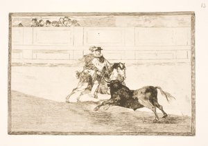Ein spanischer Reiter in der Arena bricht kleine Speere ohne Hilfe von Assistenten von Francisco de Goya
