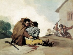 Bruder Pedro bindet El Maragato mit einem Seil, Gemälde von Francisco de Goya