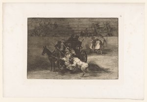 Männer greifen einen Stier von einem Wagen aus an (Stierengevechten, La Taureaumachie, La Tauromaquia) von Francisco de Goya