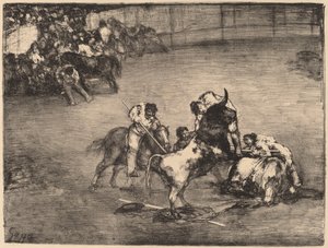Picador von einem Stier erwischt