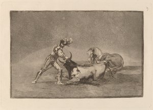 Ein spanischer Ritter tötet den Stier, nachdem er sein Pferd verloren hat von Francisco de Goya