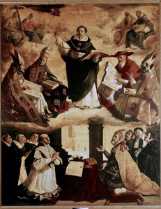 Gemälde für das Mayor de Santo Tomas College in Sevilla: Apotheose des hl. Thomas von Aquin oder Apotheose des hl. Thomas von Aquin mit den Kirchenlehrern