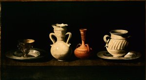 Stillleben mit Krügen und Töpfen. Gemälde von Francisco de Zurbaran