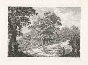 Landschaft mit zwei Figuren neben der Straße