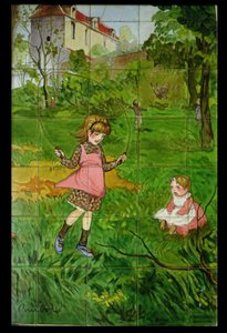 Fliesen mit spielenden Kindern im Garten von Francisque Poulbot