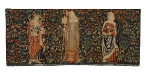Mille-fleurs-Wandteppich, Altartuch, Darstellung von drei Heiligen, St. Anna, St. Klara und St. Euphemia, um 1500, französisch oder flämisch