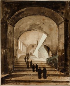 Mönche auf der Treppe der Villa des Maecenas in Tivoli von Francois-Marius Granet