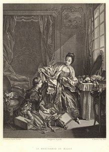 Die Modeschöpferin (Stich) von Francois (after) Boucher
