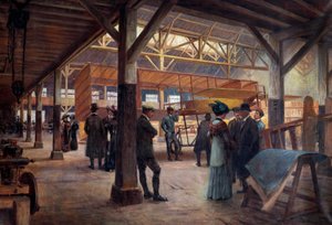 Werkstatt der Brüder Gabriel und Charles Voisin (1880-1973 und 1882-1912), Pioniere der Luftfahrt, 1908 in Boulogne Billancourt von Francois Alaux